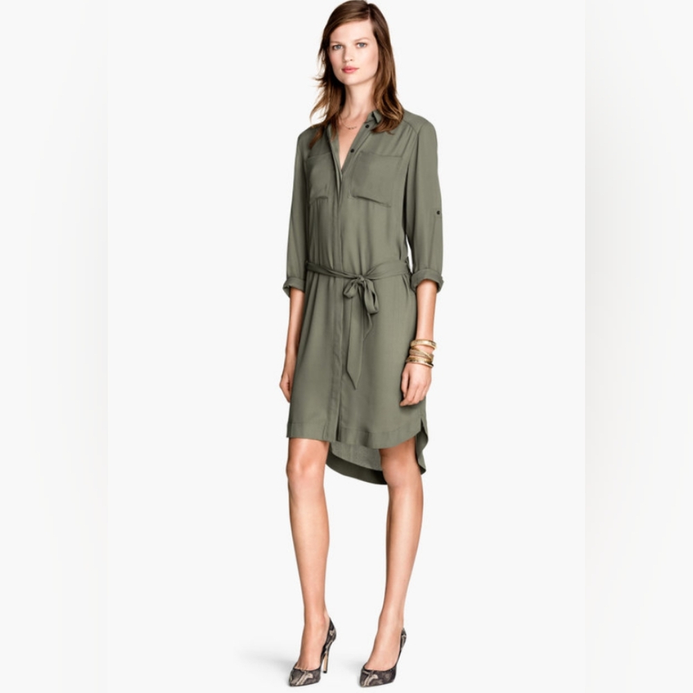 H&M Khaki Shirt Dress with belt size 4